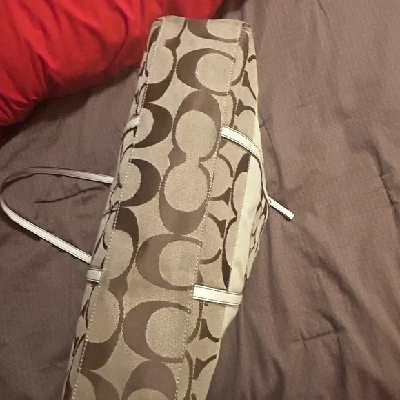 Coach Signature Canvas Tote Bag - Brown and White - Picture 7 of 12